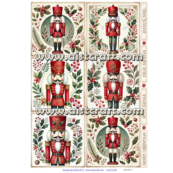 Decoupage Paper - Aistcraft - 21140 - Christmas Nutcracker - Rice Paper 7.63"x10.75"
