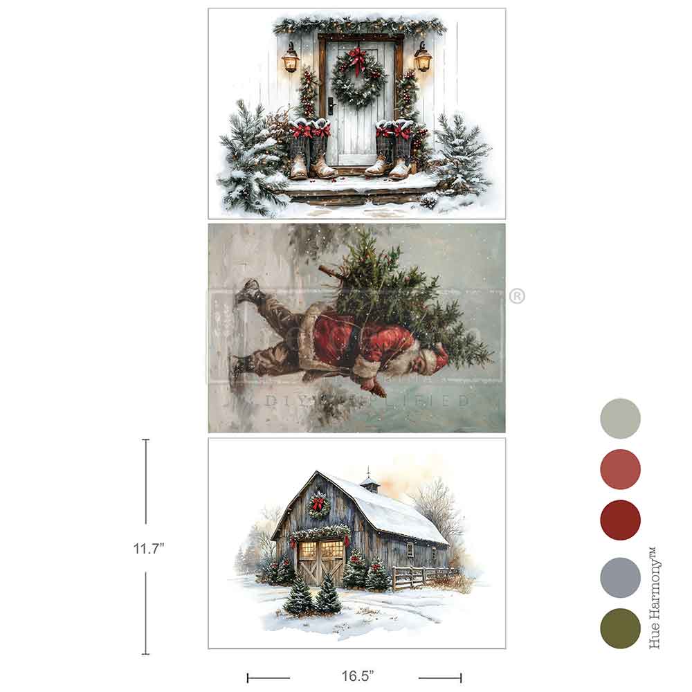 Decoupage Paper - Redesign - 11.7" x 16.5"(A3)-Set of 3 - Santa's Woodland Stroll