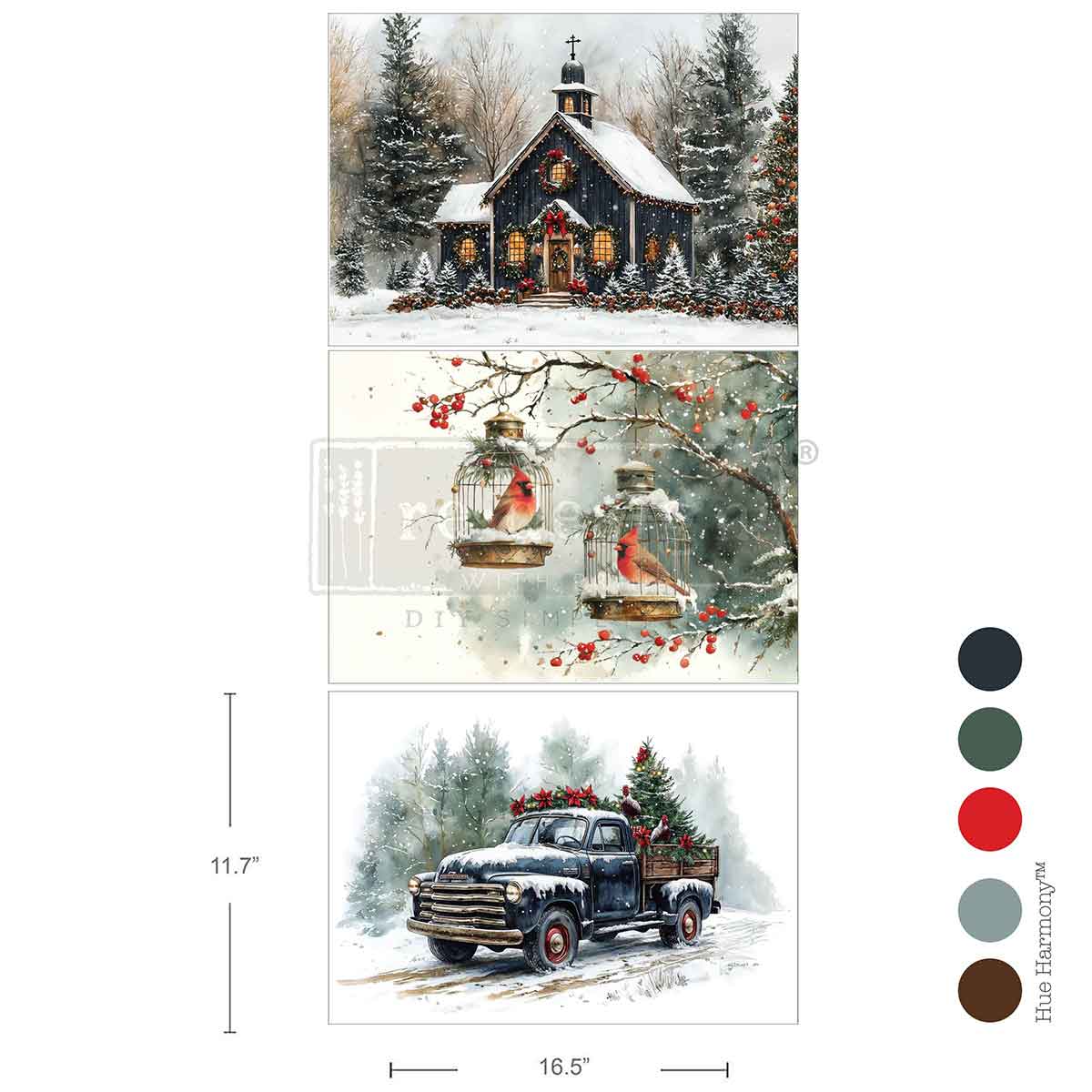 Decoupage Paper - Redesign - 11.7" x 16.5"(A3)-Set of 3 - Christmas Blessings