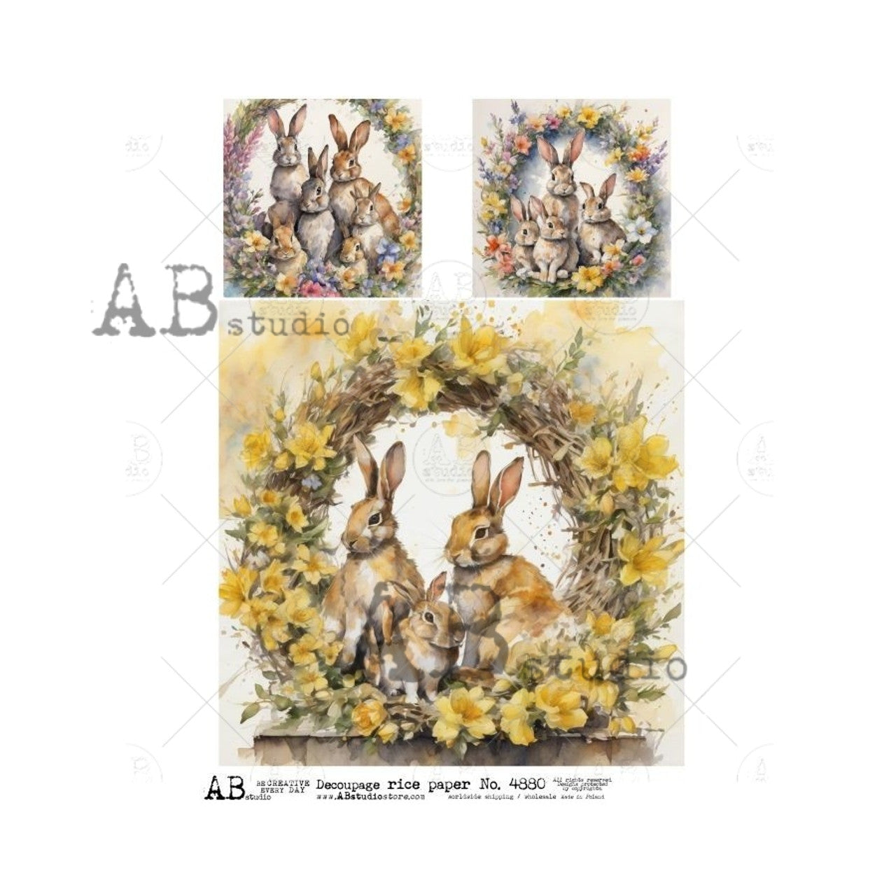 Decoupage Paper - ABstudio - A4 - AB4880 - Wreath Framed Easter Bunnies