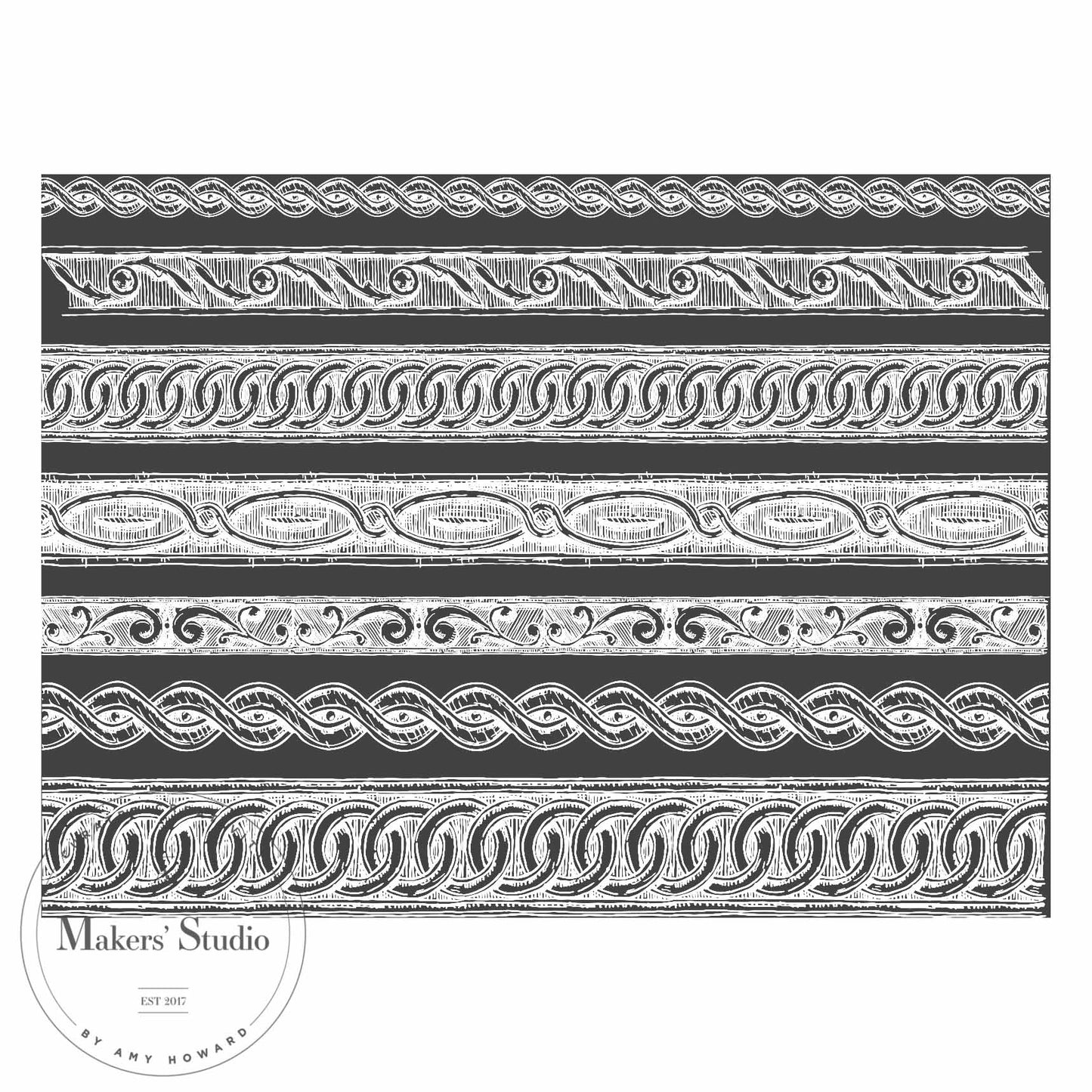 Stencils - A Makers Studio - Baroque Borders - 8.5" x 11"
