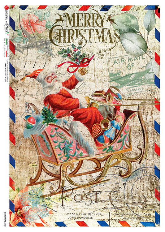 Decoupage Paper - Paper Design - A4 - PD0331 - Christmas Santa & Sleigh - Rice Paper