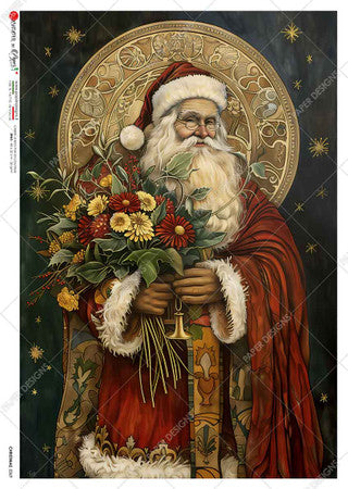 Decoupage Paper - Paper Design - A3 - Christmas PD0369 - St Nicholas with Flowers III- Rice Paper