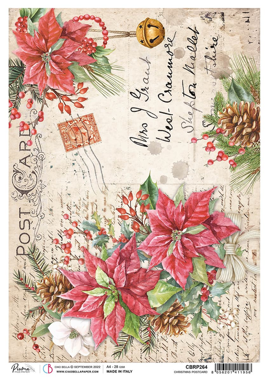 Decoupage Paper - Ciao Bella - A4 - CBRP264 - Christmas Postcard  - Rice Paper