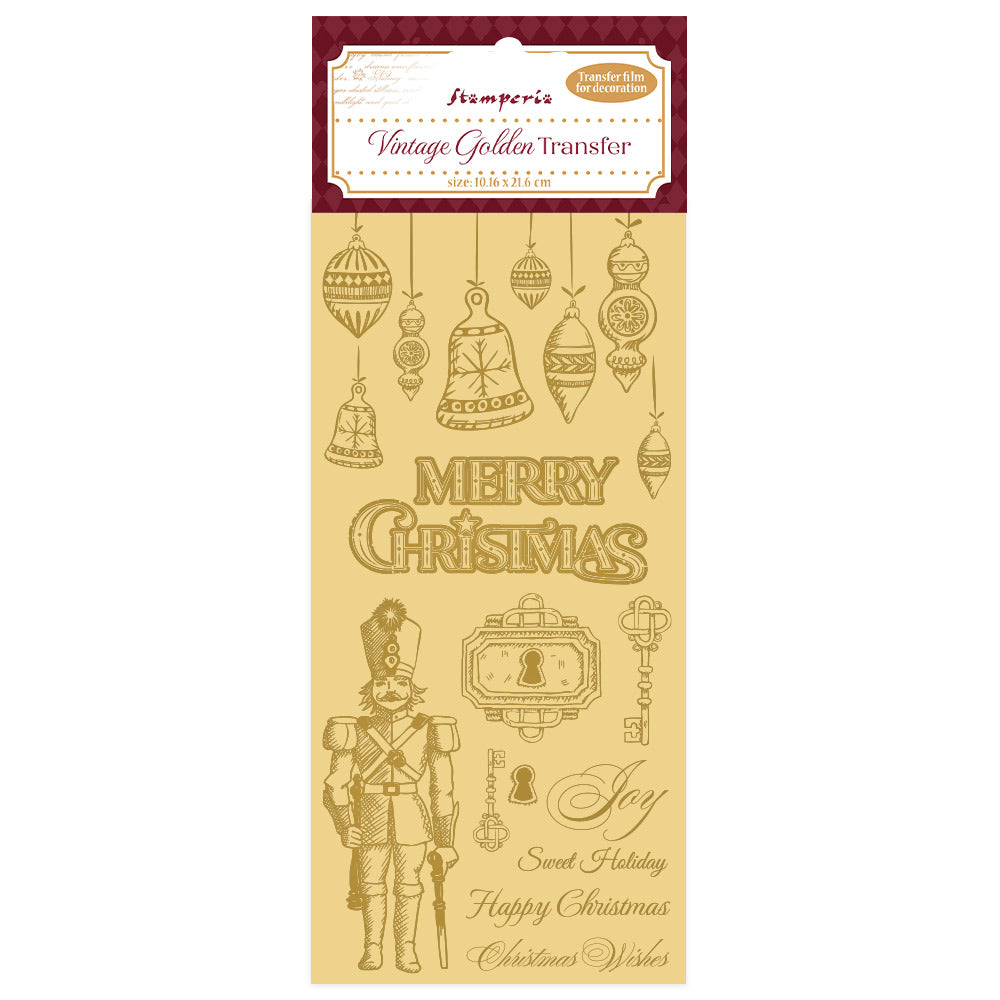 Transfer - Stamperia - DFLRGT06 -Rub-on (10x21cm) - Alice in Christmas - Vintage Gold - Merry Christmas