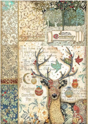 Decoupage Paper - Stamperia - A4 - DFSA4793 - Christmas Greetings Deer - Rice Paper