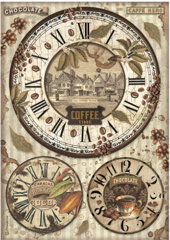 Decoupage Paper - Stamperia - A4 - DFSA4823 - Coffee & Chocolate - Clocks - Rice Paper