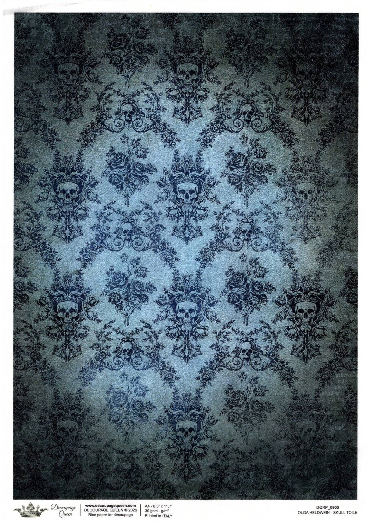 Decoupage Paper - DQ - DQRP0903 - Ravens's Archive - Skull Toile - Rice Paper
