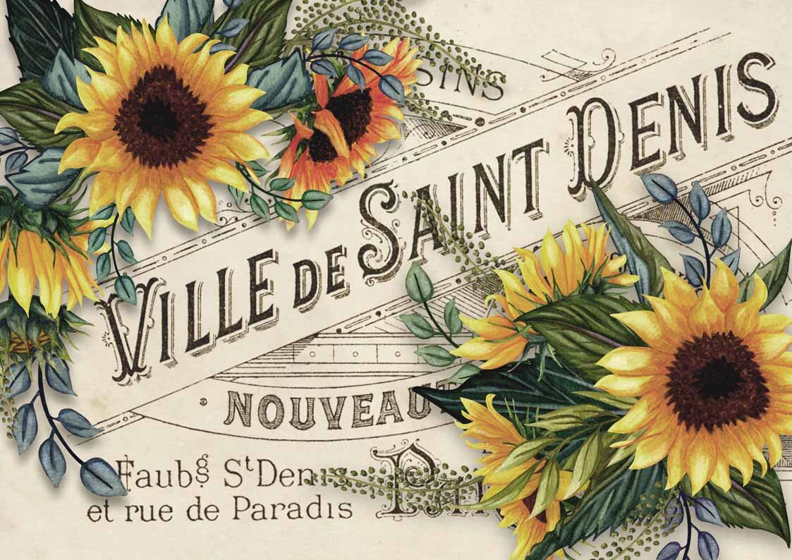Decoupage Paper - DQ - DQRP0014 - Sunflowers with Ville De St Denis - Rice Paper