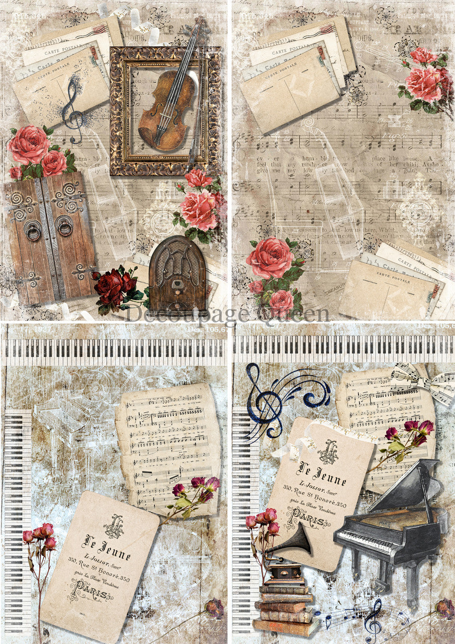 Decoupage Paper - DQ - DQRP0469 - Music 4 Pack - Rice Paper