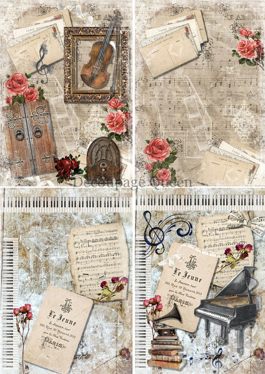 Decoupage Paper - DQ - DQRP0469 - Music 4 Pack - Rice Paper