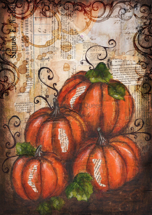 Decoupage Paper - DQ - DQRP0632 - Painted Pumpkins - Rice Paper