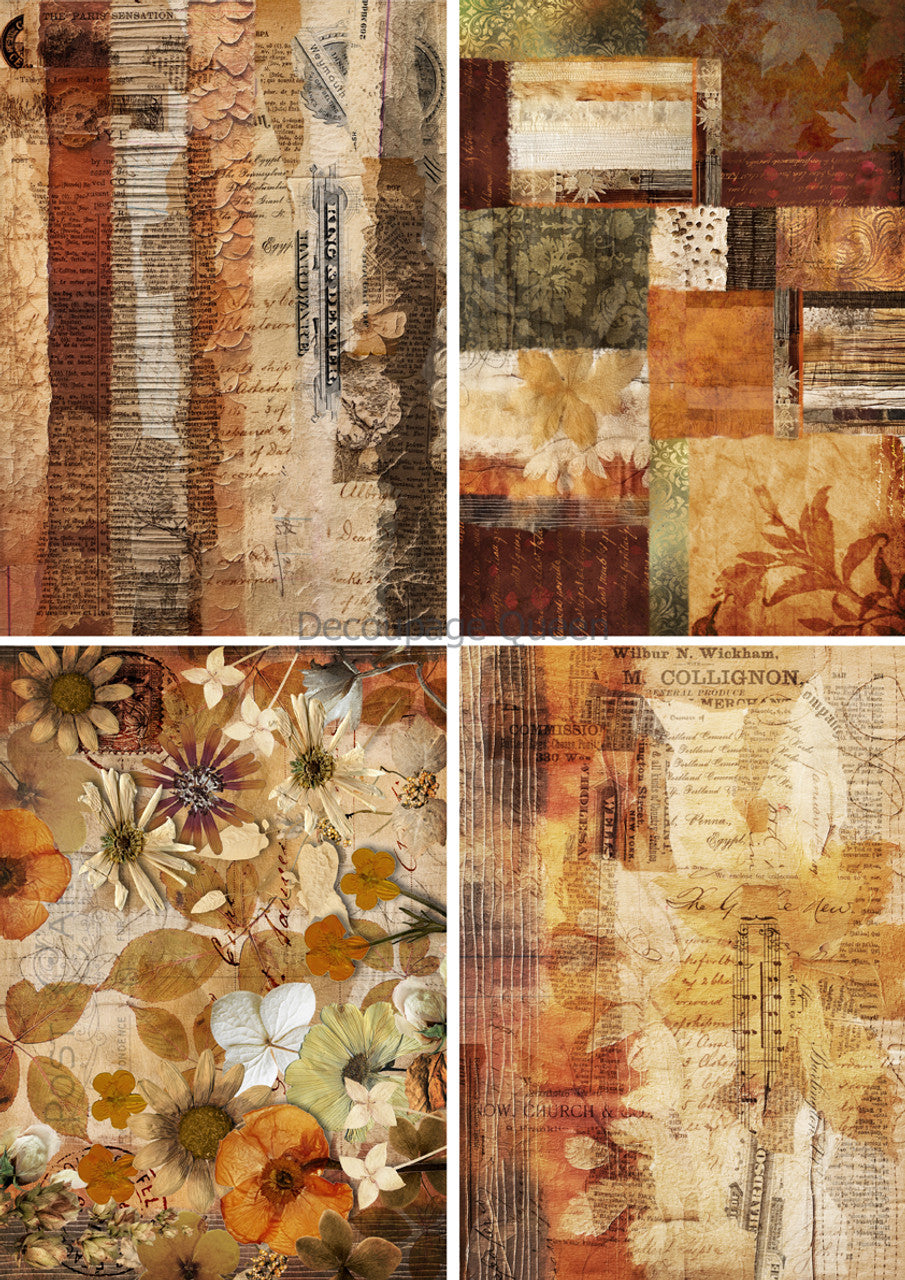 Decoupage Paper - DQ - DQRP0638 - Autumn Textures 4 Pack- Rice Paper
