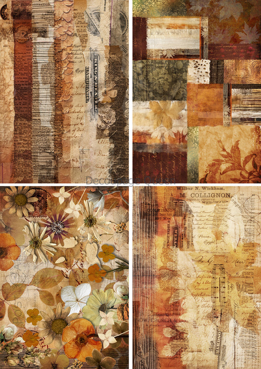 Decoupage Paper - DQ - DQRP0638 - Autumn Textures 4 Pack- Rice Paper
