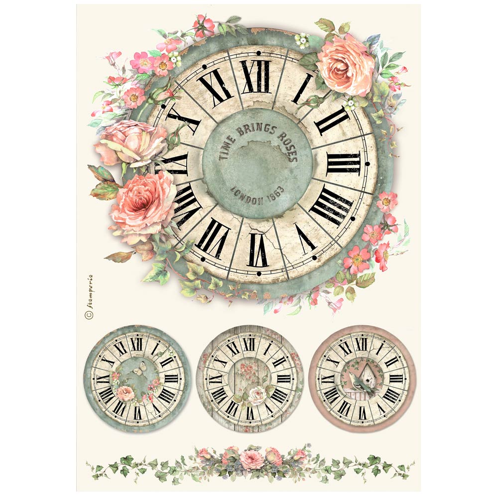 Decoupage Paper - Stamperia - A4 - DFSA41021- House of Roses - Clock- Rice Paper