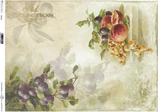 Decoupage Paper - ITD - A3 - R0131 - Fruit-Peaches, Grapes, Plums  - Rice Paper