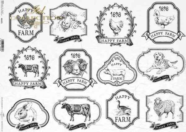 Decoupage Paper - ITD - A3 - R0397 - Animal Labels - Rice Paper