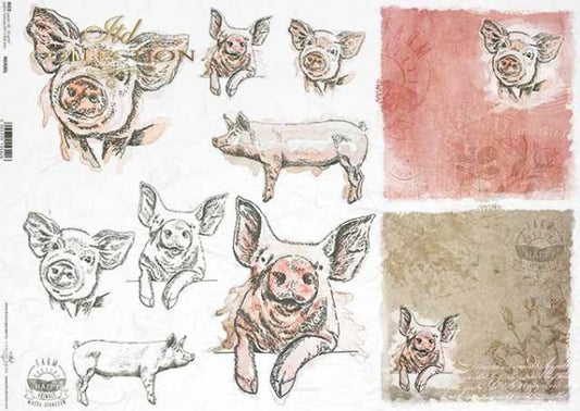 Decoupage Paper - ITD - A3 - R0400 - Pigs- Rice Paper