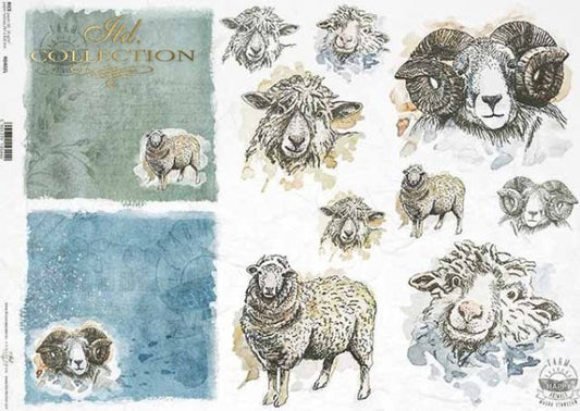 Decoupage Paper - ITD - A3 - R0402 - Sheep- Rice Paper