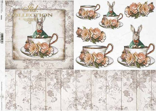 Decoupage Paper - ITD - A3 - R0426 - Teacup Beige Flowers - Rice Paper