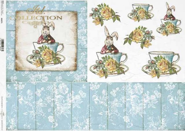 Decoupage Paper - ITD - A3 - R0427 - Teacup Blue Flowers - Rice Paper