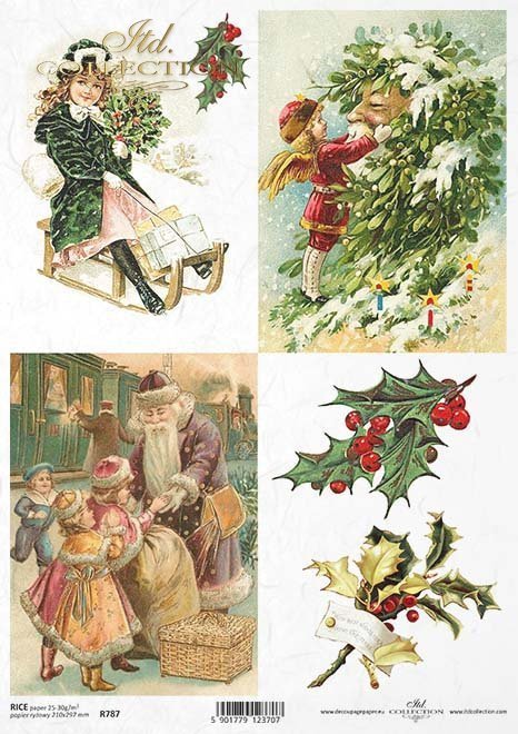 Decoupage Paper - ITD - A4 - R0787 - Christmas Children 4 Set - Rice Paper