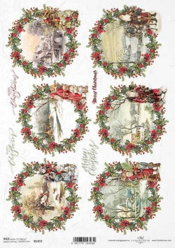 Decoupage Paper - ITD - A4 - R1472- Christmas Wreaths - Rice Paper