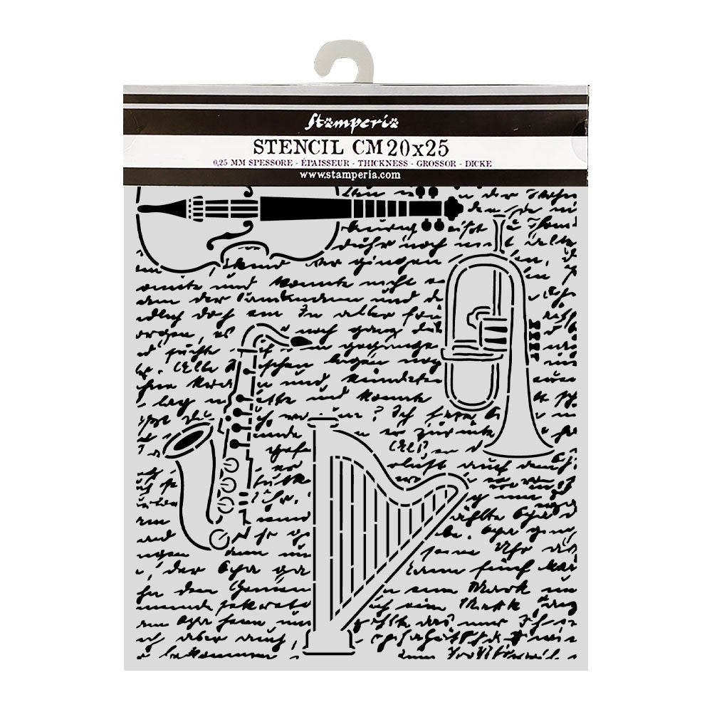 Stencils - Stamperia - KSTD212 - 20X25cm (8"x10")-Symphony-Violin,Trumpet,Harp