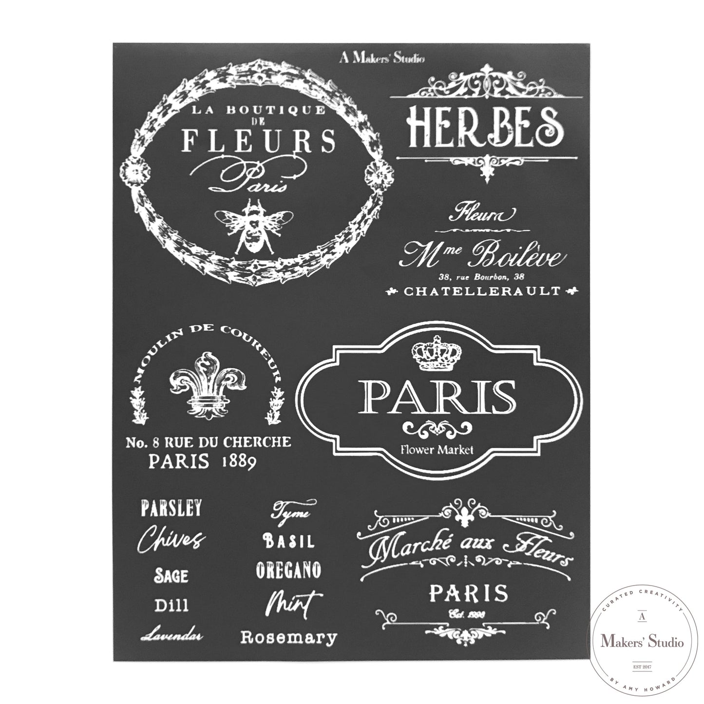 Stencils - A Makers Studio - Le Fleur - 8.5" x 11"