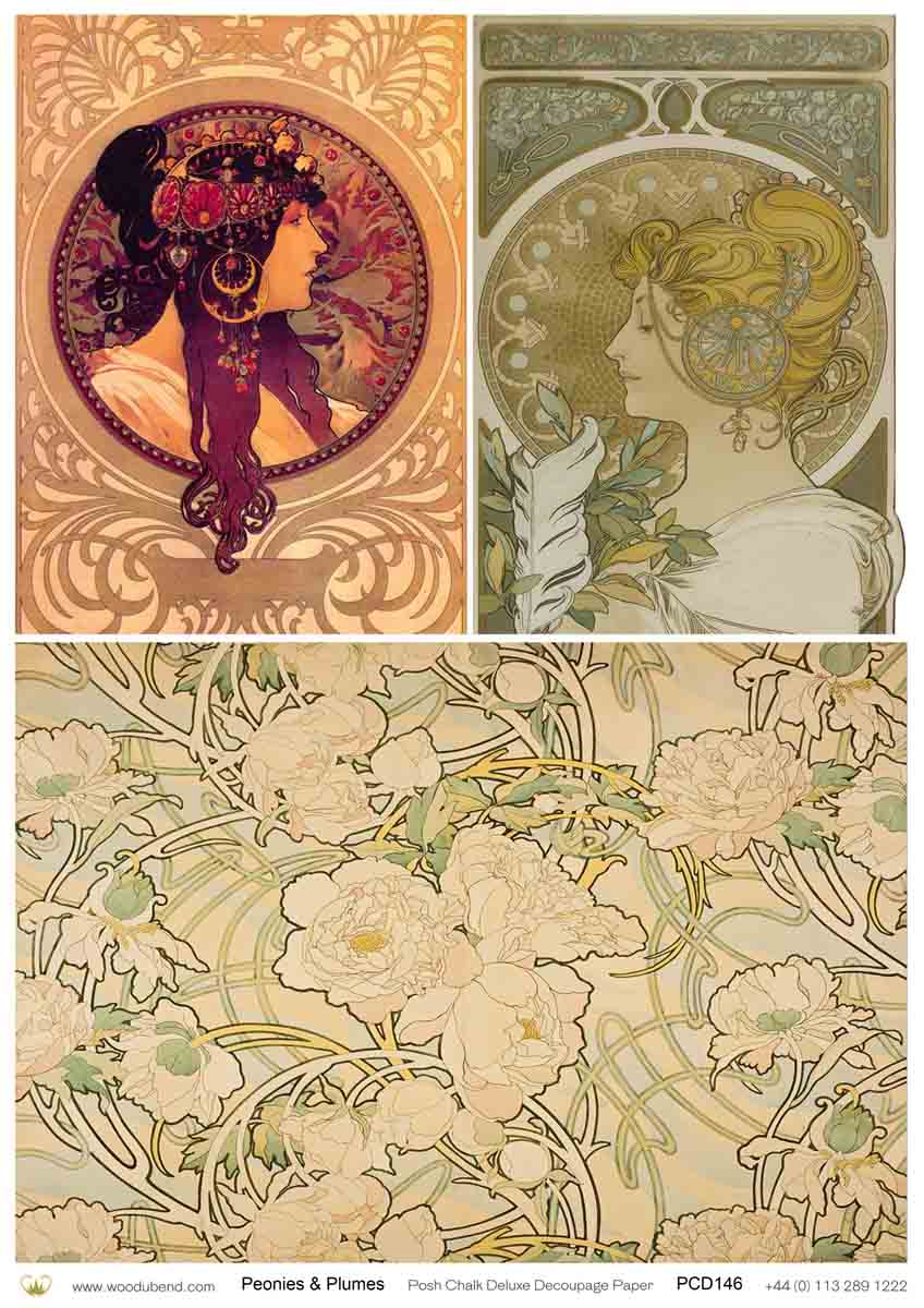 Decoupage Paper - Posh - PCD146 - Peonies and Plumes - A3 (11.7"x16.5") Rice Paper