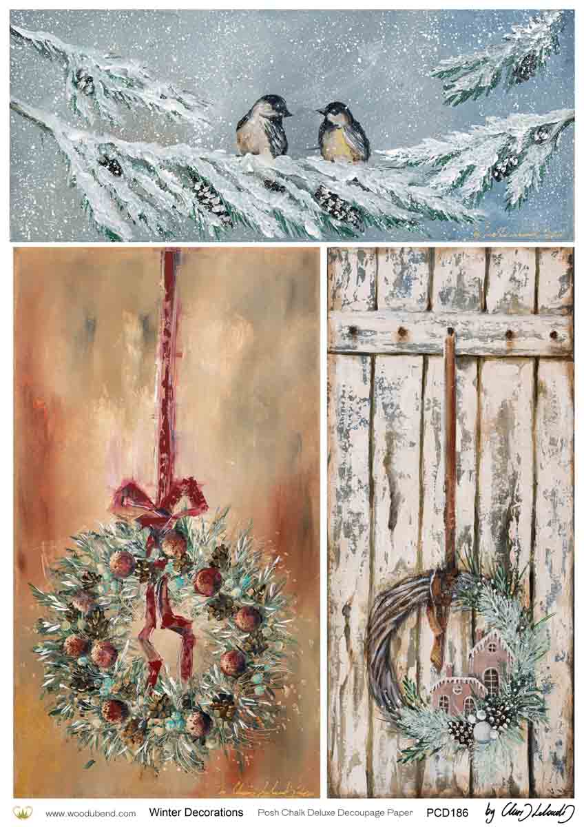 Decoupage Paper - Posh - PCD186 - Winter Decorations - A3 (11.7"x16.5") Rice Paper