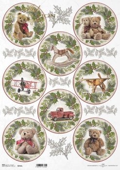 Decoupage Paper - ITD - A3 - R0764- Rounds Wreaths with Toys - Rice Paper