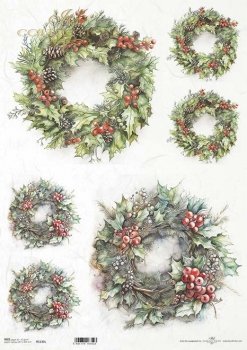 Decoupage Paper - ITD - A3 - R1133 - Christmas Winter Wreaths - Rice Paper