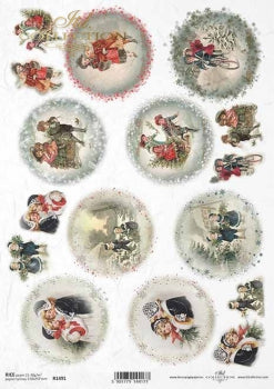 Decoupage Paper - ITD - A4 - R1491 - Rounds Vintage Children - Rice Paper