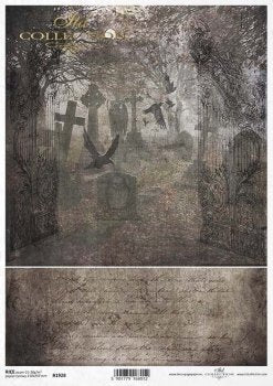 Decoupage Paper - ITD - A4 - R1930 -Halloween Skulls & Script - Rice Paper