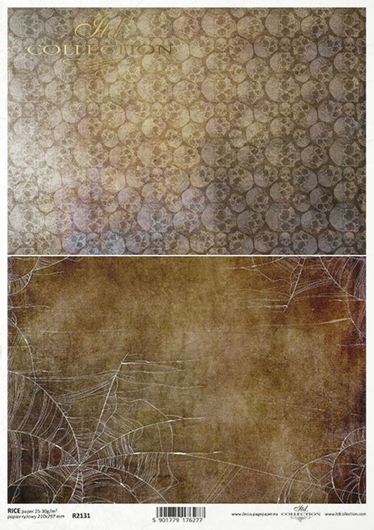 Decoupage Paper - ITD - A4 - R2131 - Skulls &Spider Web 2 Pack - Rice Paper