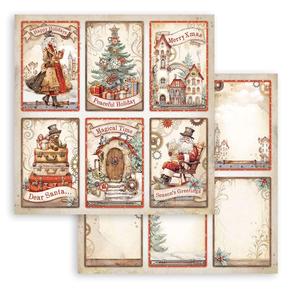 Scrapbook Paper - Stamperia - SBB1010 - 12x12 - Double Face Single Sheet - Gear up for Christmas 6 Cards