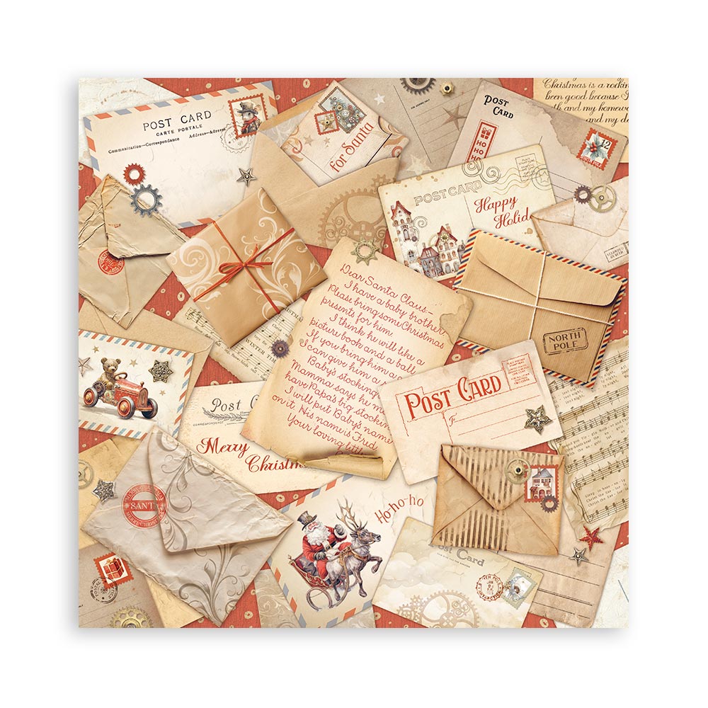 Scrapbook Paper - Stamperia - SBB1012 - 12x12 - Double Face Single Sheet - Gear up for Christmas Post Cards