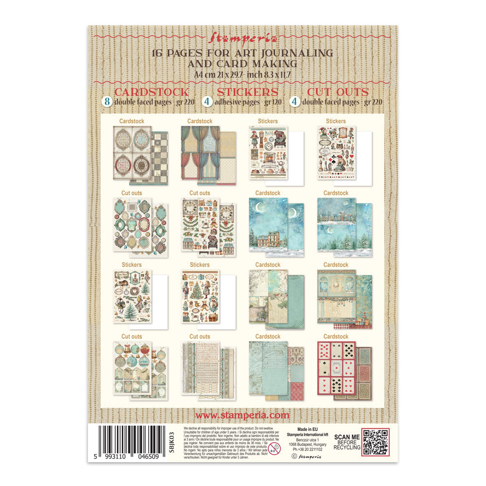 Scrapbook Paper - Stamperia - SBJK03 - Junk Journal - Alice in Christmas