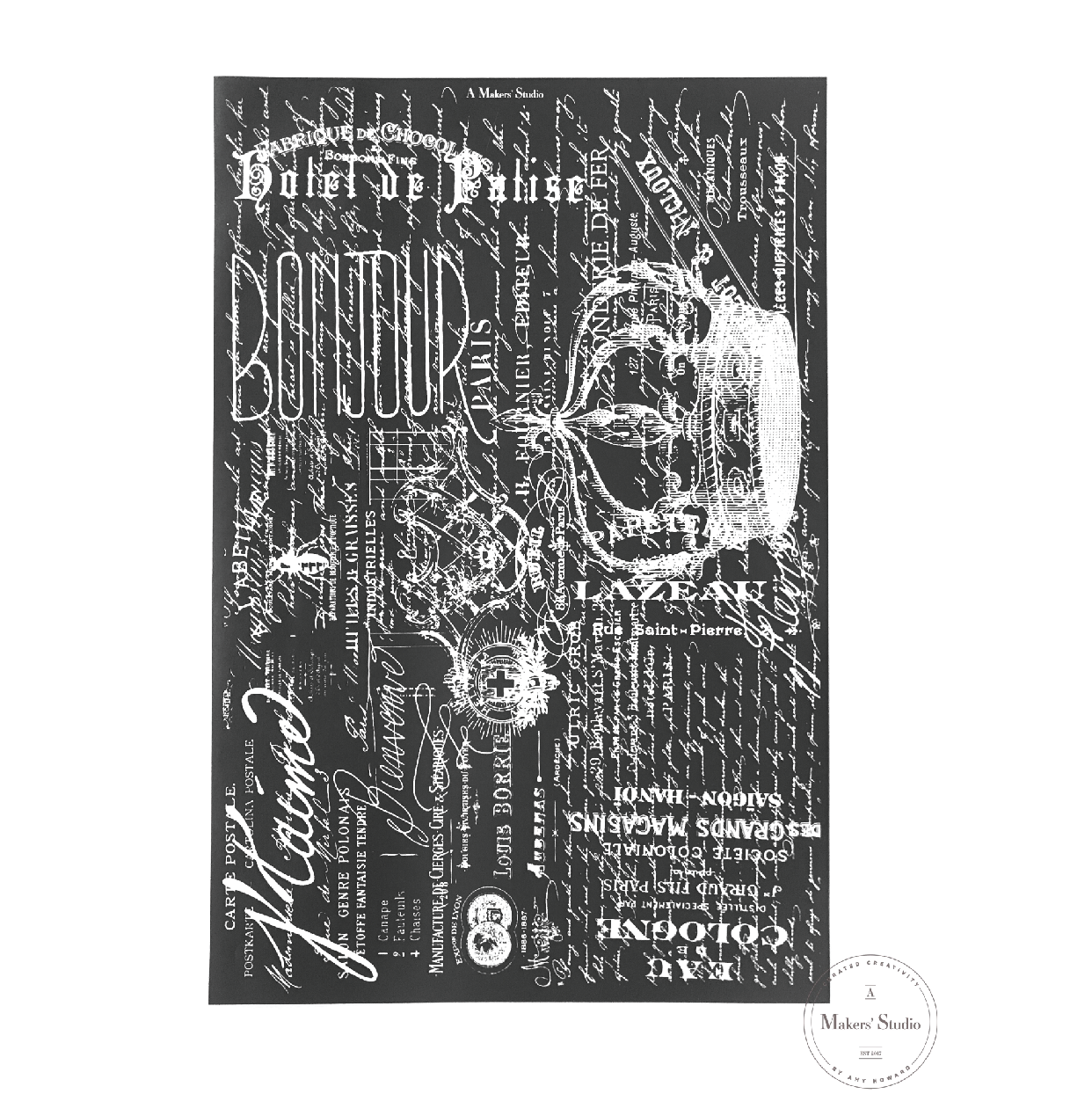 Stencils - A Makers Studio - Parisian Script - 12" x 18"