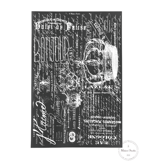 Stencils - A Makers Studio - Parisian Script - 12" x 18"
