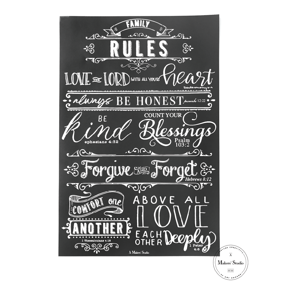 Stencils - A Makers Studio - Family Rules - 12" x 18"