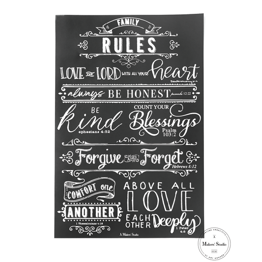 Stencils - A Makers Studio - Family Rules  - 12" x 18"