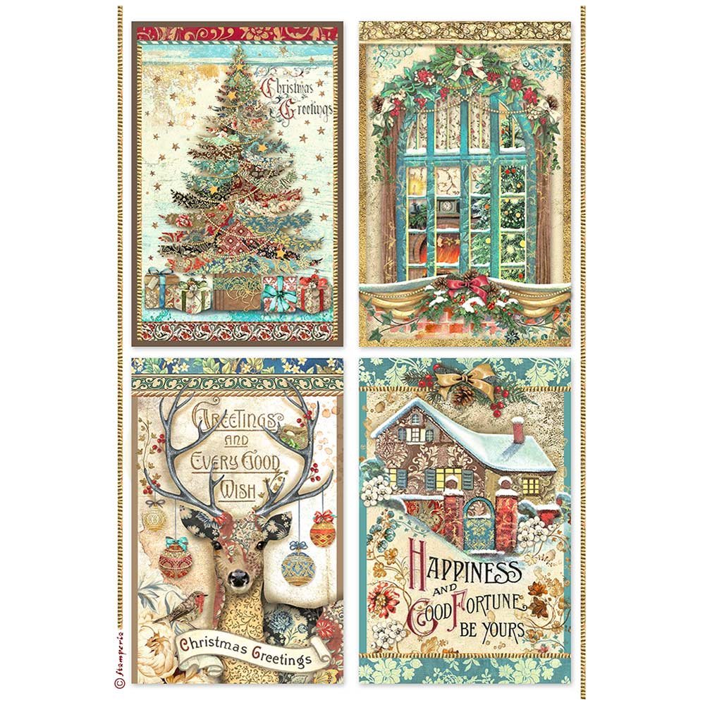 Decoupage Paper - Stamperia - A4 - DFSA4796 Christmas Greetings 4 pack - Rice Paper