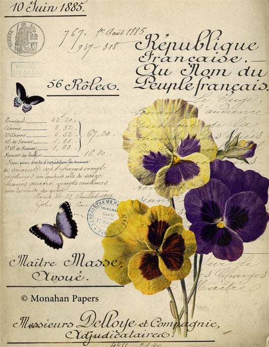 Decoupage Paper - Monahan Papers- BOT0064 - Pansies - 11X17