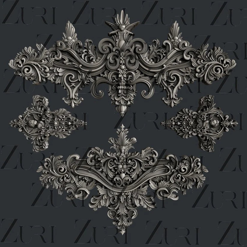 Moulds - Zuri - Baroque Ornaments Set 1 - 6.77"x6.88"-Silicone