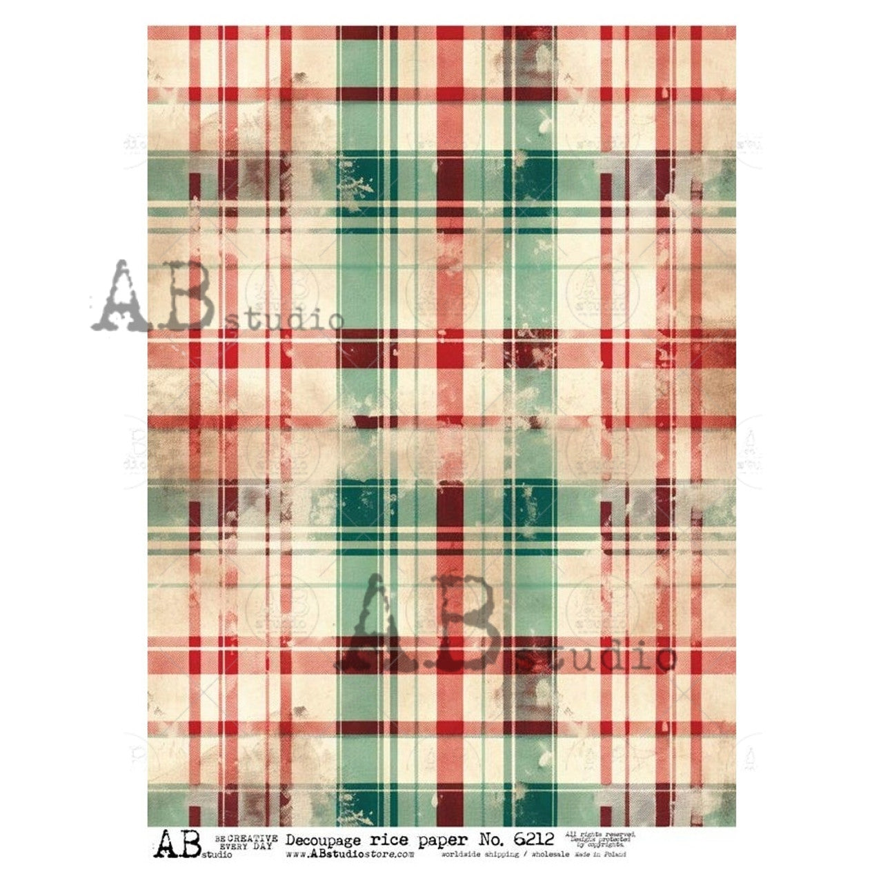 Decoupage Paper - ABstudio - A4 - AB6212 - Red Beige and Green Plaid - Rice Paper