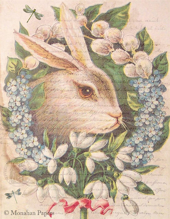 Decoupage Paper - Monahan Papers- E0092 - Floral Bunny Wreath - 11X17