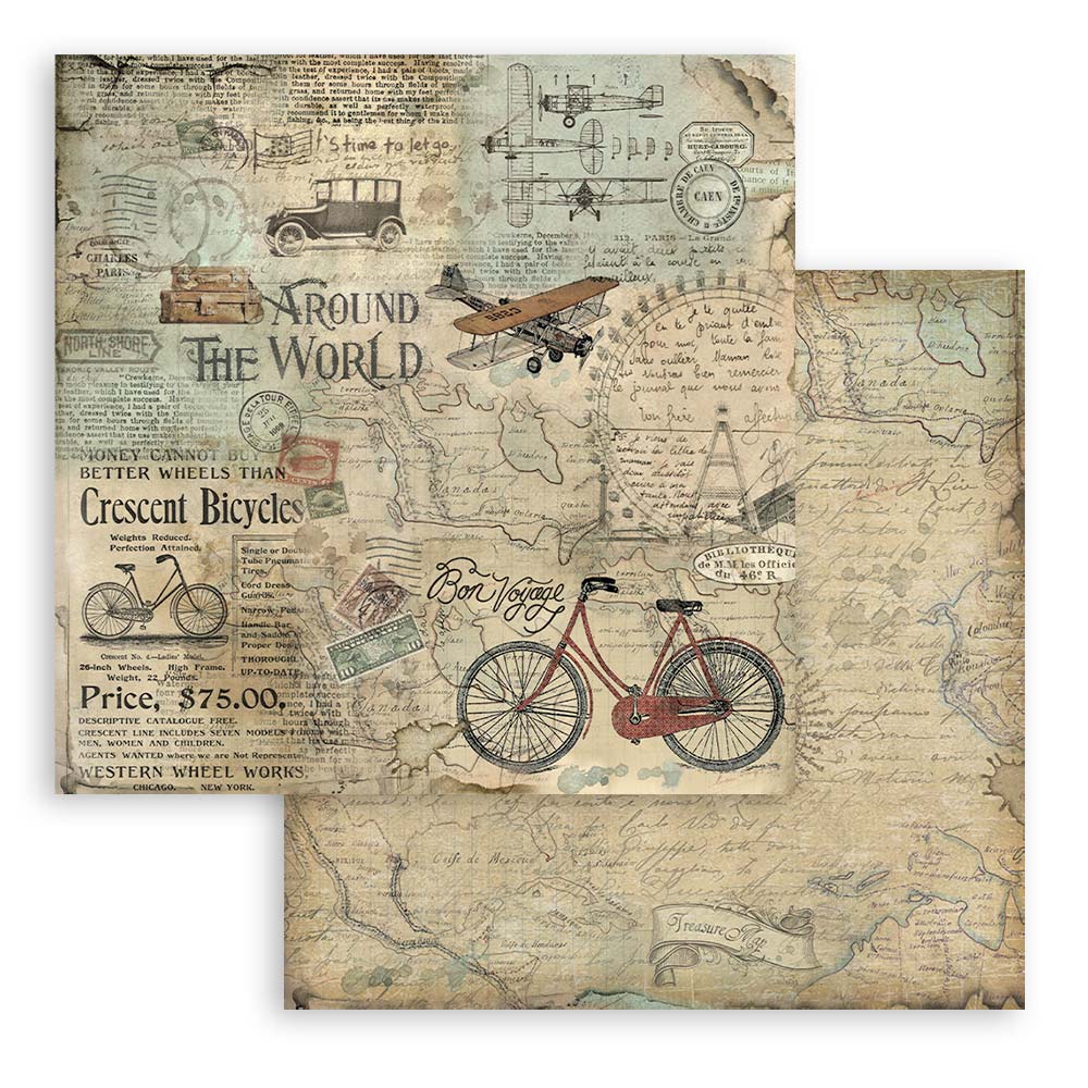 Scrapbook Paper - Stamperia - SBBL028 - 12X12 - Around the World