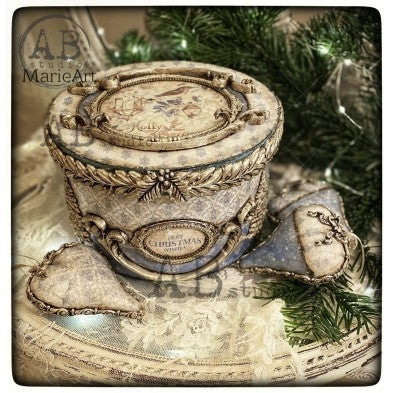 Decoupage Paper - ABstudio - A3 - AB3597 - Holly Berries with Birds and Santa Claus Medallions - Rice Paper